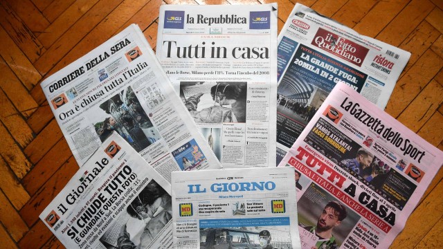 Jornais italianos do dia 10 de março de 2020 em Milão