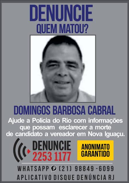 Domingos é segundo candidato a vereador morto em Nova Iguaçu