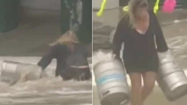 Mulher se joga ao mar para salvar barris de cerveja na Austrália