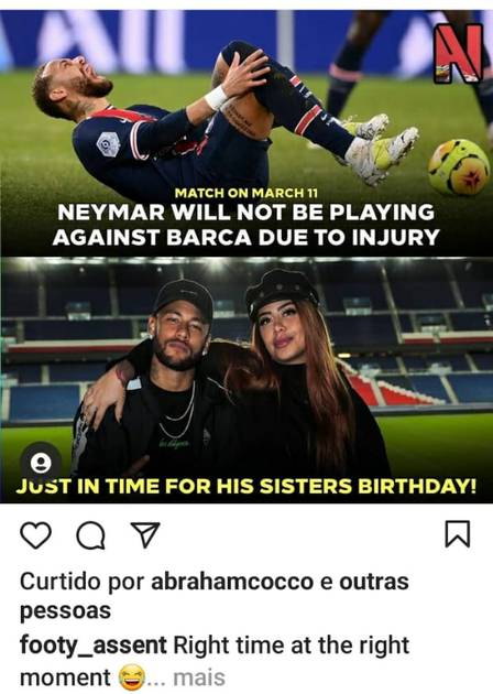 Página repercute ausências de Neymar em jogos no mês de março