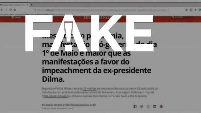 É #FAKE print simulando notícia que fala que ato pró-Bolsonaro foi maior que manifestação a favor do impeachment de Dilma