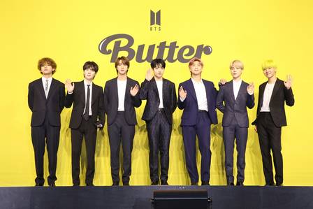 BTS na coletiva de imprensa do lançamento de 'Butter'
