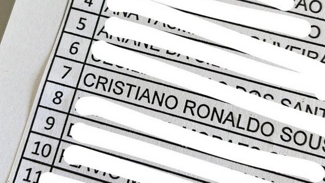 Lista de chamada com o aluno Cristiano Ronaldo em uma escola de Fortaleza