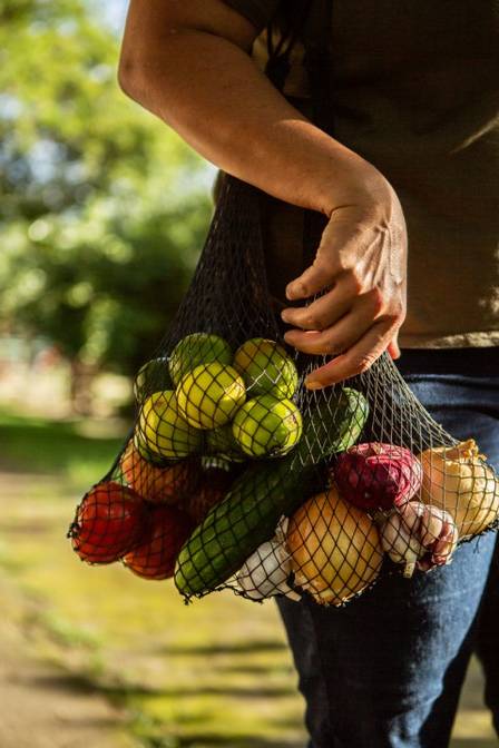 A sacola artesanal produzida a partir do reaproveitamento de redes de pesca descartadas tem diferentes funcionalidade