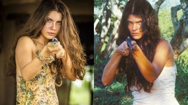 Alanis Guillen e Cristiana Oliveira como a Juma nas duas versões da novela "Pantanal"