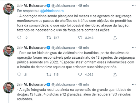 Presidente Jair Bosonaro parabeniza ação policial que deixou 22 mortos na Vila Cruzeiro