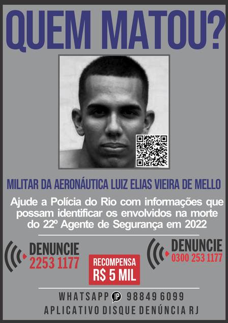 Portal dos Procurados divulgou cartaz pedindo informações sobre a morte de Luiz Elias Vieira de Mello