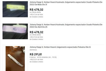 Pulseiras do julgamento de Johnny Depp e Amber Heard são vendidas na internet por até R$ 23 mil