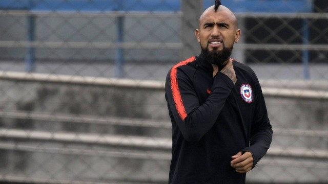 Vidal em treino da seleção do Chile para a Copa América de 2019