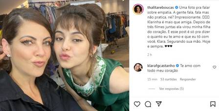 Klara Castanho comenta post de Thalita Rebouças
