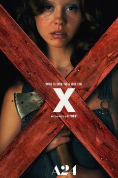 Mia Goth num dos cartazes do filme "X: A marca da morte"