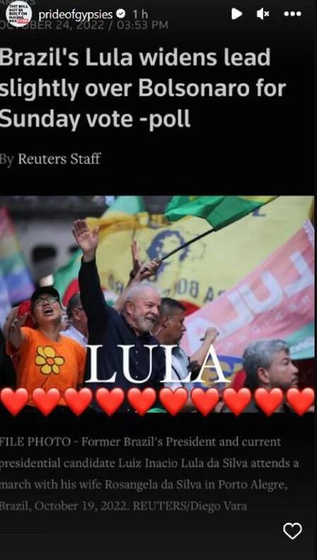 Post de Jason Mamoa em apoio a Lula
