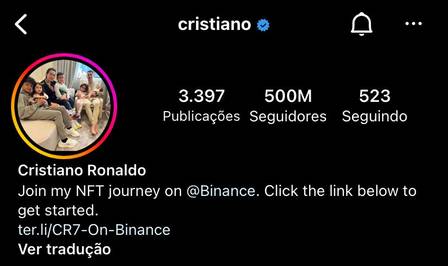 Cristiano Ronaldo alcança os 500 milhões de seguidores no Instagram