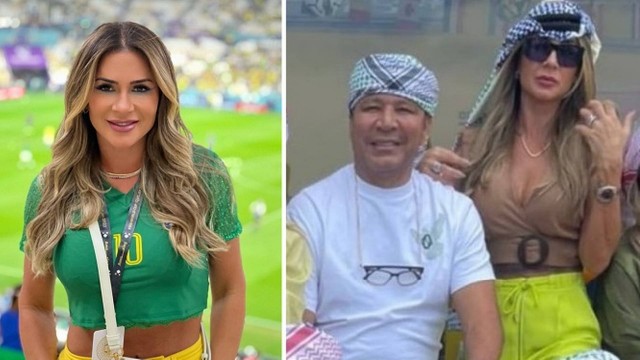Pai de Neymar com a namorada no Catar
