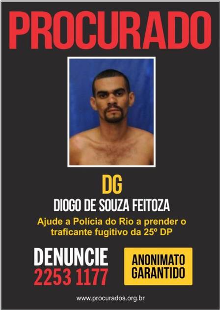 O cartaz do Disque-Denúncia pede informações sobre o paradeiro de DG