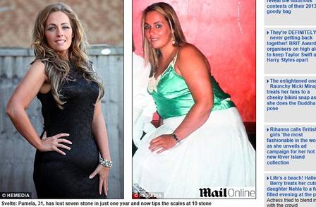 Pamela antes da dieta (direita) e depois