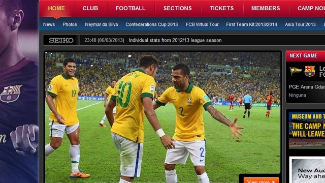 Neymar e Daniel Alves foram destaque do site oficial do Barcelona