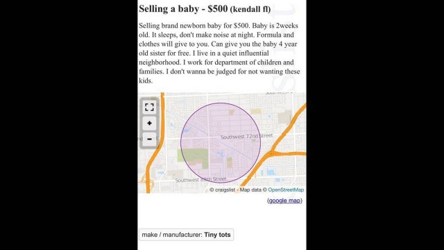 Anúncio de venda de beb~e recém-nascido