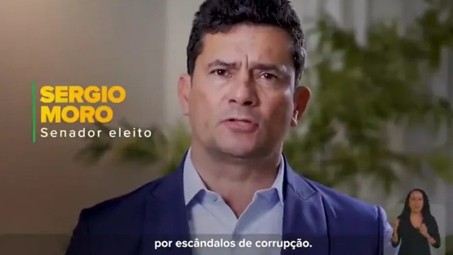 O senador eleito Sergio Moro aparece em horário eleitoral de Bolsonaro