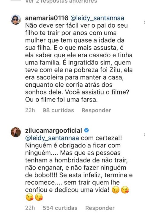 Zilu Camargo rebate comentário de seguidora: 'Você também usa