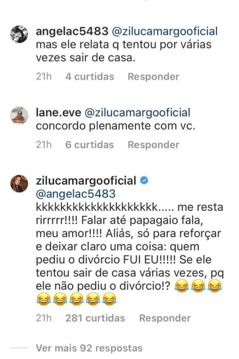 Zilu Camargo dá resposta 'atravessada' em fã que pediu para