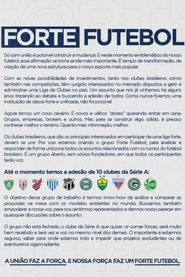 Forte Futebol: Dez clubes da Série A anunciam bloco para tratar de liga e  de questões comerciais - Esporte - Extra Online
