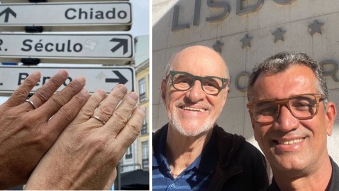 Aos 71 anos ator Marcos Caruso curte folga com o marido em praia