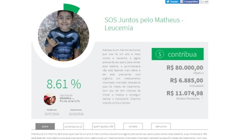 Família cria 'vakinha' online para custear tratamento de criança